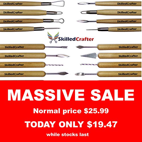 Skilled Crafter Clay Modeling Tools for Professional Sculptors. 18 Double Ended Carvers & Modelers for Sculpting, Trimming & Pottery Carving. for Sculpey, Polymer, Ceramics, Dough, Wax