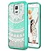 Galaxy S5 Case, SmartLegend Retro Totem Tribal Mandala Floral Pattern Clear Solid Acrylic PC Hard Back Cover with TPU Bumper Frame Hybrid Transparent Protective Shell Case for Samsung Galaxy S5 - Mint