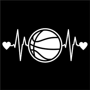 Basketball Heartbeat Vinyl Decal Sticker | Cars Trucks Vans Walls Laptops Cups | White | 7.5 X 3 Inch | KCD1212