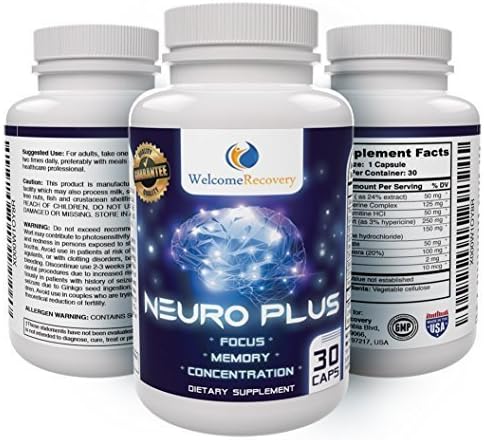 Neuro Plus Brain Supplement Nootropic — Boosts Memory, Focus & Concentration — Enhances Mood — Designed for Men and Women — Promotes Superior Brain Function & Mind Clarity — 30 Capsules