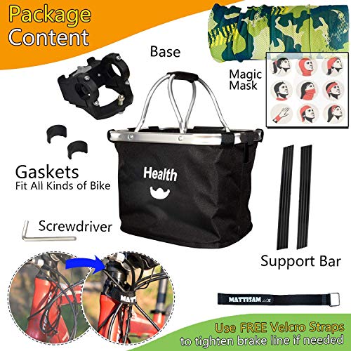 MattiSam Bicycle Basket, Folding Bike Basket Front Handlebar Bag for Cruiser, Women, Dog Carrying | Detachable - 5KG Load Capacity | with Phone Pouch, Aluminum Frame, 600D Water Resistant Oxford Cloth - Thumbnail 6