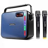 30W PA system, MAONO Wireless Karaoke Machine with Two Wireless Handheld Microphones for Christmas Adults Kids FM Radio (Blue)