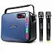 30W PA system, MAONO Wireless Karaoke Machine with Two Wireless Handheld Microphones for Christmas Adults Kids FM Radio (Blue)