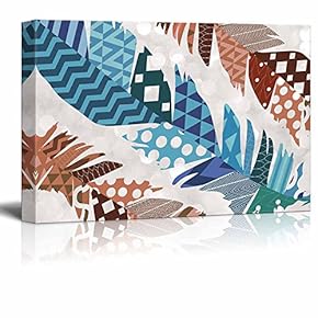 Diagonal Cool Toned Zentangle Feather with Warm Toned Zentangle Feathers on a Silver Colored Bokeh Background - Canvas Art Home Art - 12x18 inches