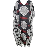 Mogul Interior Women Black Kimono Kaftan Dress Printed Boho Caftan One Size