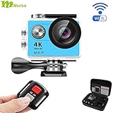 Monba ME10(Blue Color) 4K Sports Action Camera waterproof wifi camcorder 12MP 170 Ultra Wide Angle- 2x1050mAh Batteries portable package Accessory Set and Wireless Remote control