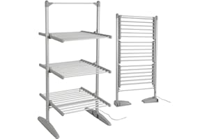 ZJIEX Electric Heated Clothes Airer Dryer 3-Tier Foldable Electric Clothes Dryers Indoor Low Energy Heated Drying Racks 300W 45-55℃ Constant Temperature