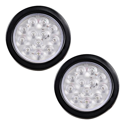 2x 4 inch Round 12-LED Tail Light Reverse Grommet Plug for Truck Trailer RV UTE UTV (Clear Lens - White Light) - Thumbnail 7