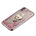 Miniko iPhone Xs Max Case Pink Ring, Soft Slim Bling Rhinestone Floral Crystal TPU Plating Rubber Case Cover with Detachable 360 Diamond Finger Ring Holder Stand for iPhone Xs Max 6.5 inch