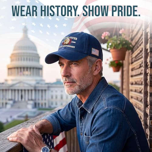 FLAGWIX 250th Anniversary USA Hat - Embroidered American Baseball Cap - Fathers Day 4th of July 250 Hat Gifts for Men Women