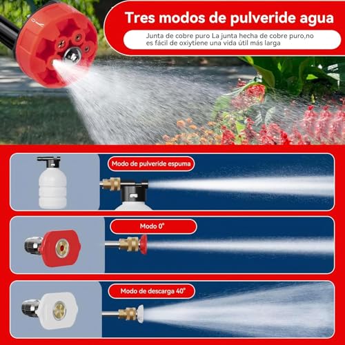 96V Hidrolavadora Inalambrica(2 Batería),Hidrolavadora Portatil con Manguera 5m, 2 Boquilla y Cañón de Espuma,Lavadora a Presión Portátil,Alcance de 6-8 Metros,Lavar Coches,Pisos,Riego de Jardín