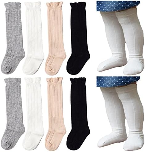 Baby Socks QandSweet 4 Pairs Toddler Girl Cable Knit Knee-High Stockings (0-8M)