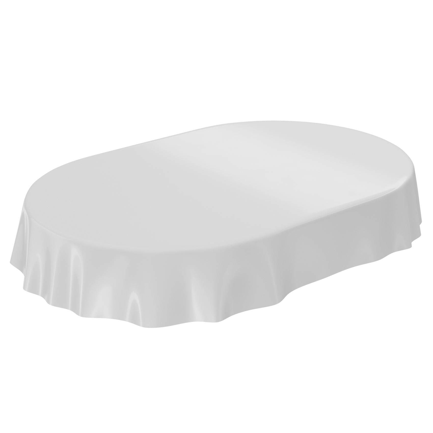 Anro Washable Tablecloth, Shiny Oilcloth, Monochrome, Wax Cloth, Light grey, Schnittkante Oval 140 x 240cm