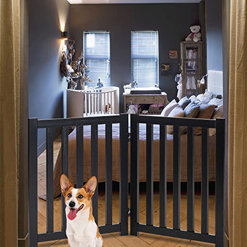 LZRS Solid Hard Wood Freestanding Pet Gate,Wooden Dog Gates for