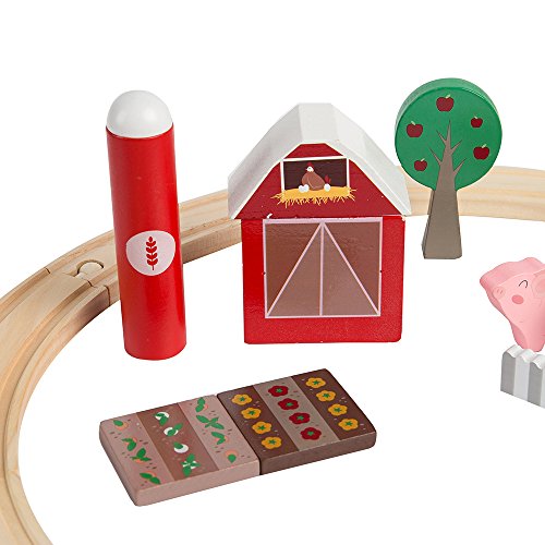 Wondertoys Wooden Train Set with Animal Accessories & Magnetic Carriages for Kids 24 Pieces
