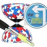 Mr B Harlequin Diabolo, Metal Diablo Sticks & Diabolo Directions Instructional DVD! (Red, White & Blue)