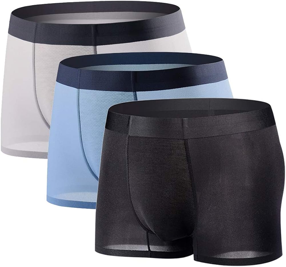 3 Pack Mens Boxer Shorts Ice Silk Mesh Underwear Sexy Super Soft