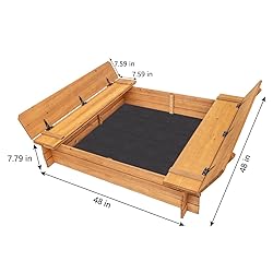 BIRASIL Wood Sandbox with 2 Bench Seats, Sand Boxes
