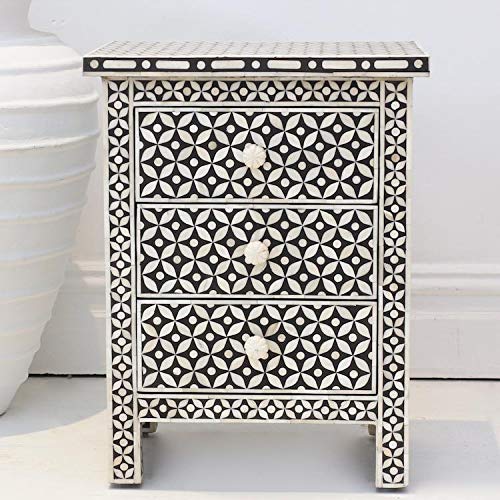 Amazon Com Handmade Geometric Eye Design Bone Inlay Night Stand Side Table In Black Handmade