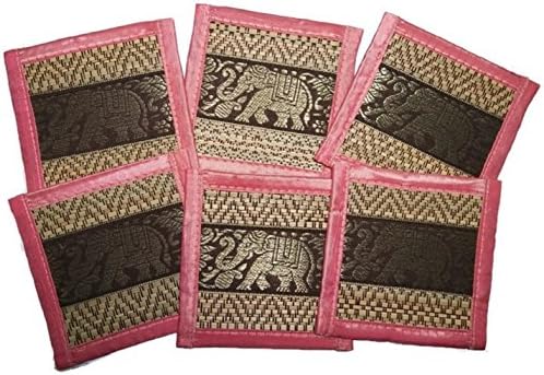 Chic Nature Reed Elephant Collection 6-piece Handmade Coaster Set, Assorted Color (Old Rose #1)