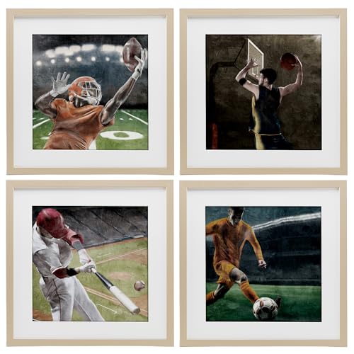 Stupell Industries Sports Balls In Action 4 Piece Birch Framed Print Under Glas…