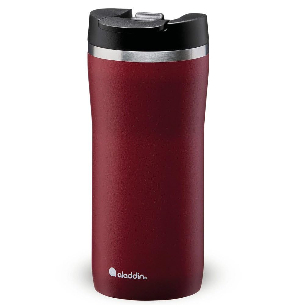 Aladdin Barista Mocca Thermavac Leak-Lock Stainless Steel Thermos Travel Mug for Hot Drinks 0.35L Burgundy Red – Keeps Hot for 3 Hours - BPA-Free Reusable Coffee Cups - Leakproof - Dishwasher Safe