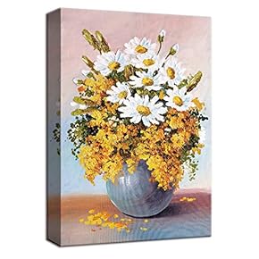 Canvas Wall Art Beautiful Flowers White Yellow Painting Artwork for Home Decor Framed - 12x18 inches