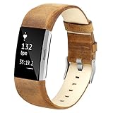 Fitbit Charge 2 Bands, Mkeke Premium Vintage Genuine Leather Replacement Wristbands Adjustable Sport Strap for Fitbit Charge 2 Smartwatch Fitness Wristband(Black/Brown)