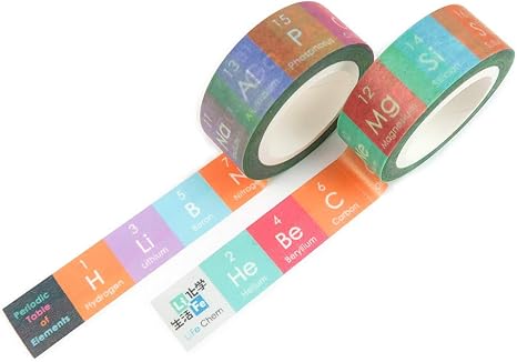 LiFe Chem Chemical Elements Washi Masking Tape Set, Creative Flash Card, Chemistry D&eacute;cor, All 118 Elements, giftwrap