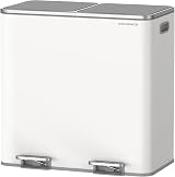 Songmics Dual Rubbish Bin 2-Compartment 40L Pedal Trash Can White Grey
