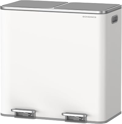 Songmics Dual Rubbish Bin 2-Compartment 40L Pedal Trash Can White Grey