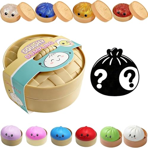 SLEEPHEAD®Glitter Dumpling Squishy Mystery Box, Surprise Dumpling Squishy with Steamer and Sparkle Filling, Soft Squeeze Anxiety Relief Fidget Toy for Desk Display and Casual Handling(Mystery-1PCS)