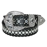 CTM Women's Western Belt with Rhinestones and Studs, Medium, Black