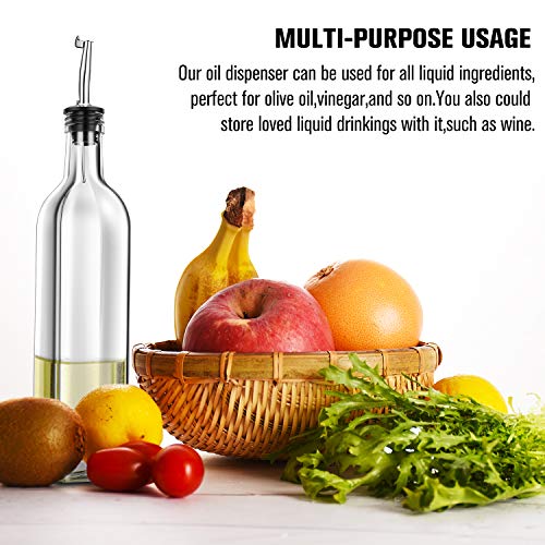 PrettyCare Olive Oil and Vinegar Dispenser Bottles 17oz (Extra Lids, Labels and Funnel) 500ml Drip-Free Bottle with Stainless Steel Spout, Flip Top Pourer Set (Clear) - Thumbnail 2
