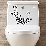 MNtech Flower Toilet Seat Wall Sticker Bathroom Decoration Decals Decor Butterfly Stickers (Black)
