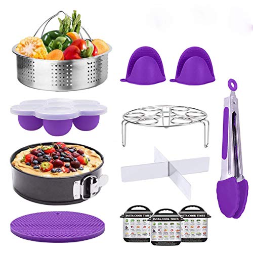 Instant Pot Accessories, Pressure Cooker Accessories Set for Instant Pot 5,6,8 Qt with Steamer Basket/Springform Pan/Egg Bites Mold/3 Magnetic Cheat Sheets/Egg Rack/Kitchen Tongs/Oven Mitts, 12pcs