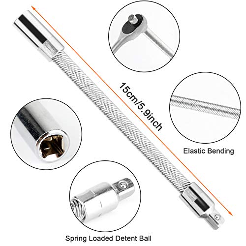 Apsung Flexible Drill Bit Extension Set, Magnetic Bendable Hex Head Shaft, Screwdriver Extension Holder for Power Drill Connect Tip Adaptor with 10 Pcs Screwdriver Bit, 1/4" Socket Screw Driver