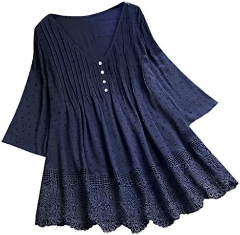 Yxiudeyyr Women's Summer Scoop Neck Tunic Top Lace Patchwork 3/4 Sleeve A-Line T-Shirt Plus Size