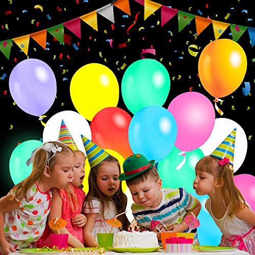 50 Pack LED Light Up Balloons, Zodight 9 Colors Flashing Lights Glow Latex Balloons for Party Birthday Wedding Festival Decorations, Fillable with Helium or Air