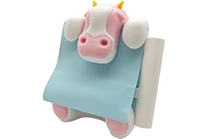 RhyNSky Animal Cow Sticky Note Dispenser Pop-up Notes Holder with Pen Holder for Desk Home Office School, 3x3 in, Pink, C17