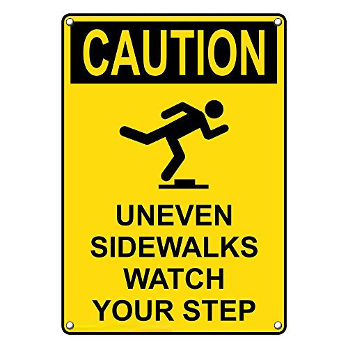 Weatherproof Plastic Vertical OSHA Caution Uneven Sidewalks Watch Your Step Sign with English Text and Symbol