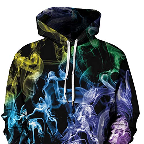 Jessie storee Helloween Hooded Sweatshirt Skeleton Smoke Print Pullover Hoodie Women Men Couples Unisex Horror Terror Sweatshirts Clothing Large Size Sweater Loose Baseball Uniform Tide,Black,XL