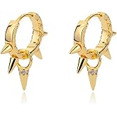 14K Gold Plated Punk Rivet Hoop Earrings for Women,Dainty Silver Small Gothic Spike Huggie Earrings,Personality Party Band Bar Jewelry Gifts