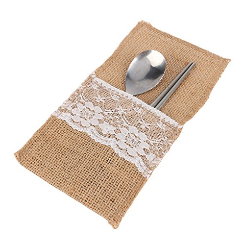 CTY Craft Burlap Lace Silverware Holder