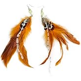 Long Natural Feather Tassel Drop Dangle Earrings Pheasant Feathers Peacock for Women Bohemian Handmade Lightweight Jewelry