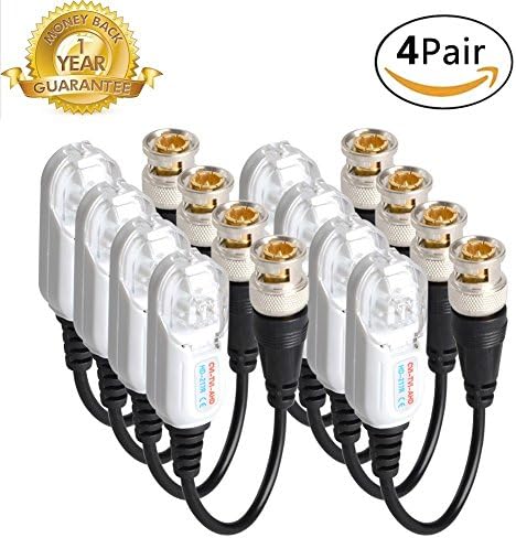 Video Balun Transceiver,BNC Accessories Singel Channel Passive Transmission via CAT5/5E/6 Twisted Pair Compatible HD CVI/TVI/AHD Signal for 720P 1080P CCTV Security Camera System 4Pairs/8PCS