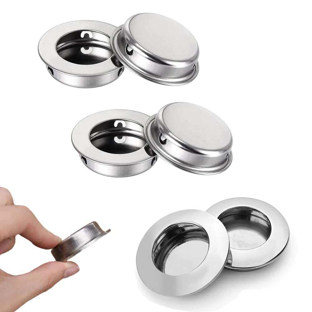 RHQFDM 6 Pieces Round recessed Pull Handles recessed Sliding Door Handles Concealed Pull Handles knob recessed Finger Pull for Drawers cabinets wardrobes Custom Furniture（Silvery）