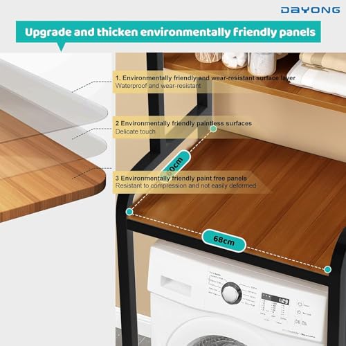 DAYONG Over Washing Machine Storage Rack, 3-Tier Laundry Organiser with Shelves, Bathroom Room Shelf, Shelving Units Clothes Dryers Shelf for Laundry Room, Balcony, Bathroom (Black)