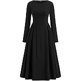 CIDER Women Elegant Long Sleeve Midi Modest Dress with Pockets Fit A-Line Trendy Casual Dresses