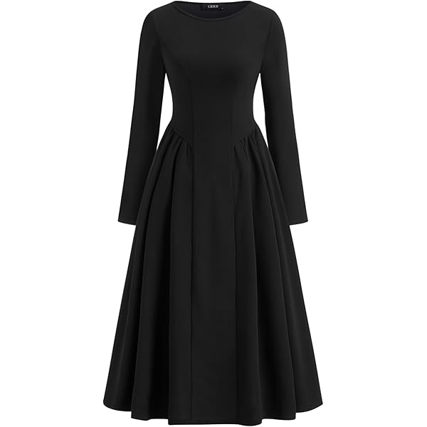 CIDER Long Sleeve Bow Knotted Elegant Dress Women's A-Line Casual Dresses  with Pockets Black at Amazon Women's Clothing store
